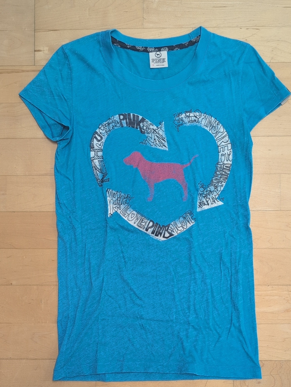 PINK Victoria's Secret Graphic Dog Tee Blue & Pink Size Small